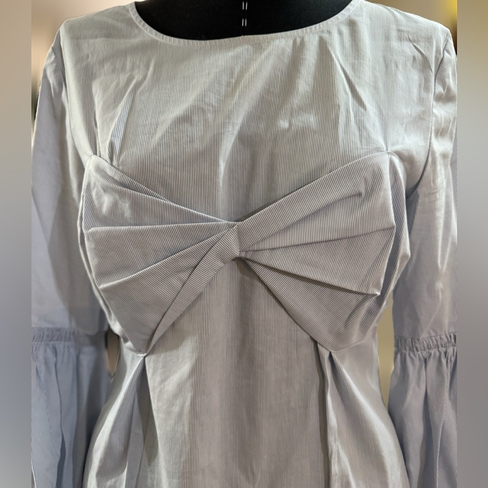 Elegant Light Blue Bow Blouse